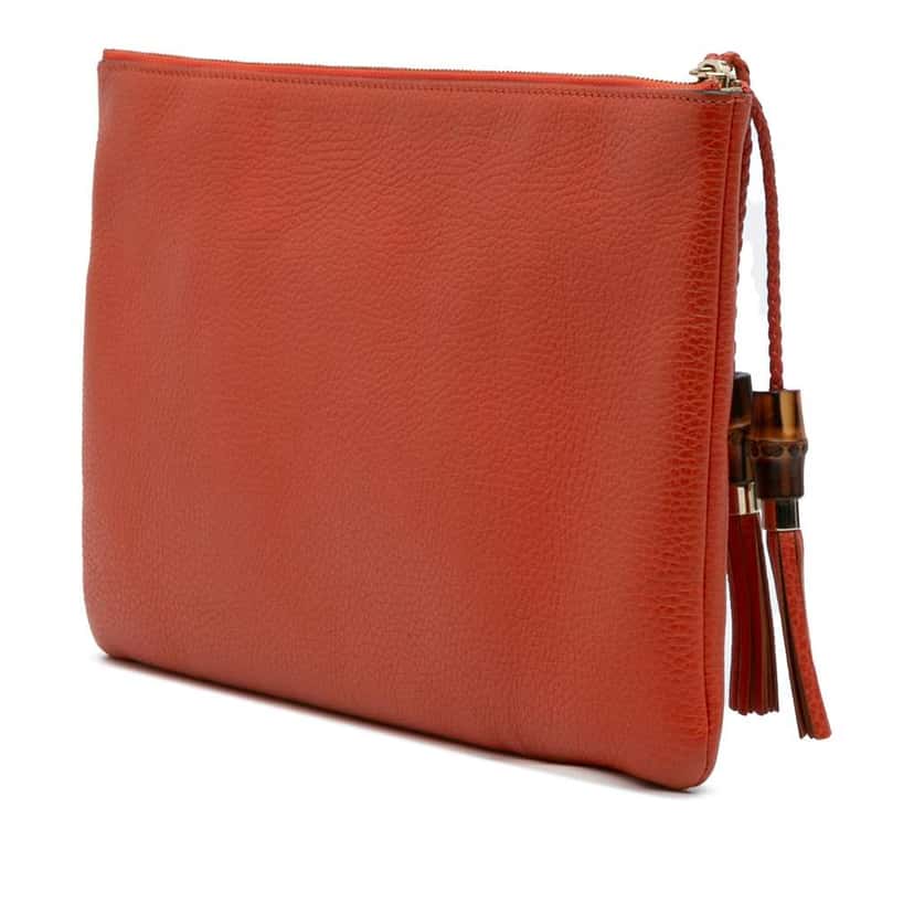 Gucci Calfskin Bamboo Tassel Clutch Orange Leather Good condition - Back View