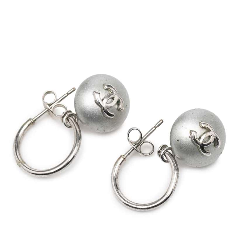 Chanel Silver Plated Hoop Drop Earrings Silver Metal Good condition - Front View