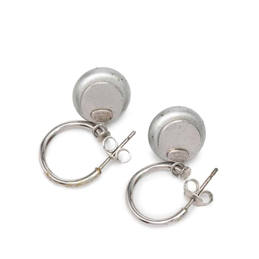 Chanel Silver Plated Hoop Drop Earrings Silver Metal Good condition - Back View