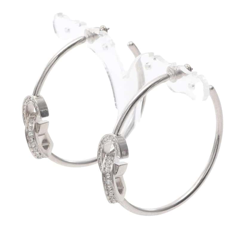 Dior Stainless Steel and Crystal CD Lock Hoop Earrings Silver Stainless steel Good condition - Front View