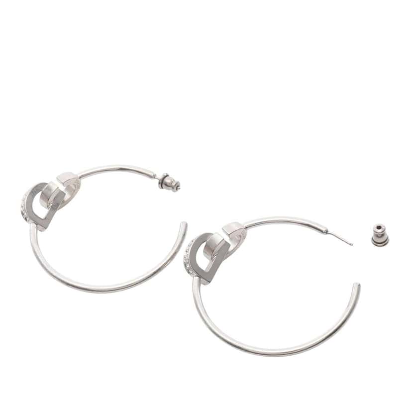 Dior Stainless Steel and Crystal CD Lock Hoop Earrings Silver Stainless steel Good condition - Back View