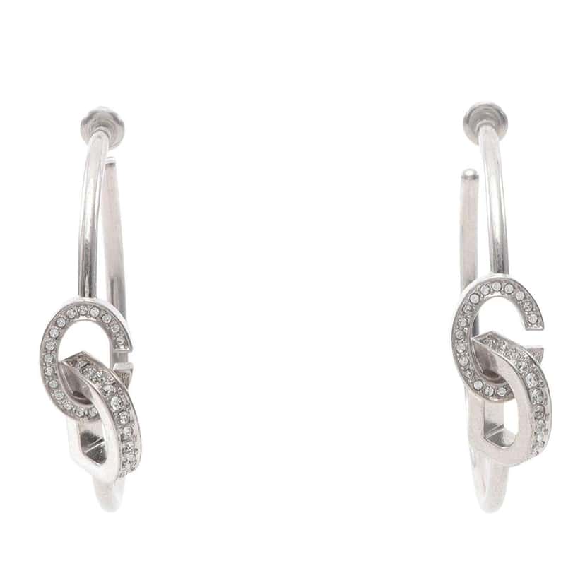 Dior Stainless Steel and Crystal CD Lock Hoop Earrings Silver Stainless steel Good condition - Inside View