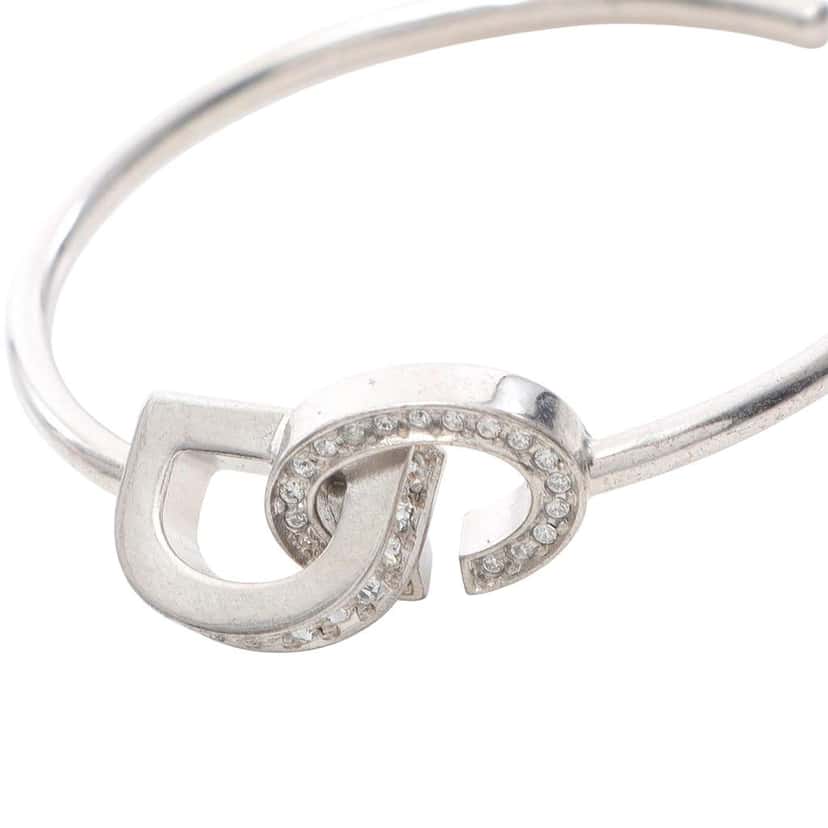 Dior Stainless Steel and Crystal CD Lock Hoop Earrings Silver Stainless steel Good condition - Model View