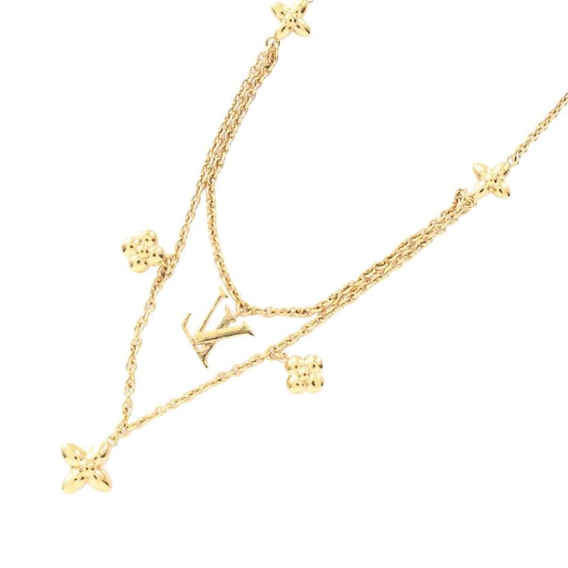 Louis Vuitton Gold Plated Faux Pearl LV Floragram Necklace Gold Metal Good condition - Inside View