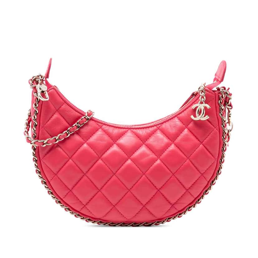 Chanel Small Quilted Lambskin Chain Around Hook Hobo Bag Pink Leather Very good condition - Front View