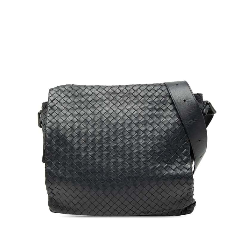 Bottega Veneta Nappa Intrecciato Flap Crossbody Black Leather Good condition - Front View