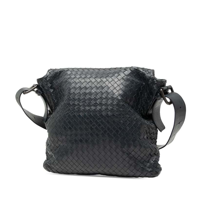 Bottega Veneta Nappa Intrecciato Flap Crossbody Black Leather Good condition - Back View