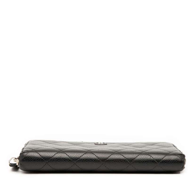 Chanel CC Quilted Caviar Zip Around Long Wallet Black Leather Good condition - Inside View