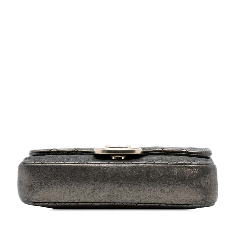 Chanel Small Metallic Iridescent Pearl CC Crystal Single Flap Bag Brown Polyester Good condition - Inside View