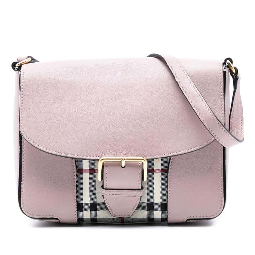 Burberry Small Haymarket Check Trimmed Leather Dickens Crossbody Pink Leather Very good condition - Front View
