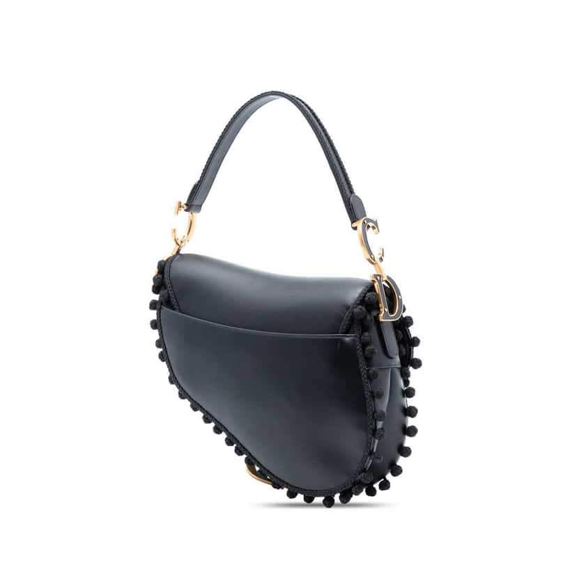 Dior Calfskin Pom Pom Saddle Bag Black Leather Good condition - Back View