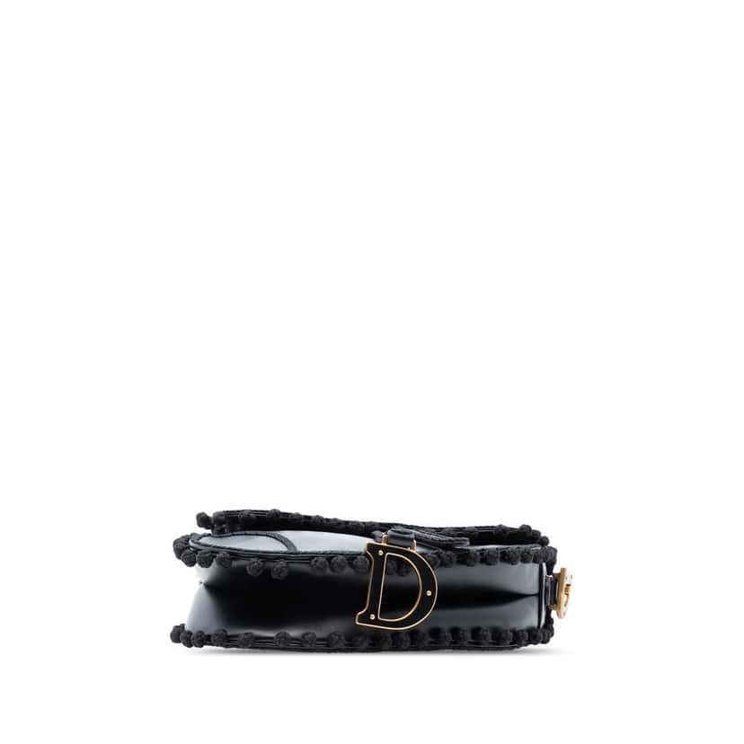 Dior Calfskin Pom Pom Saddle Bag Black Leather Good condition - Inside View