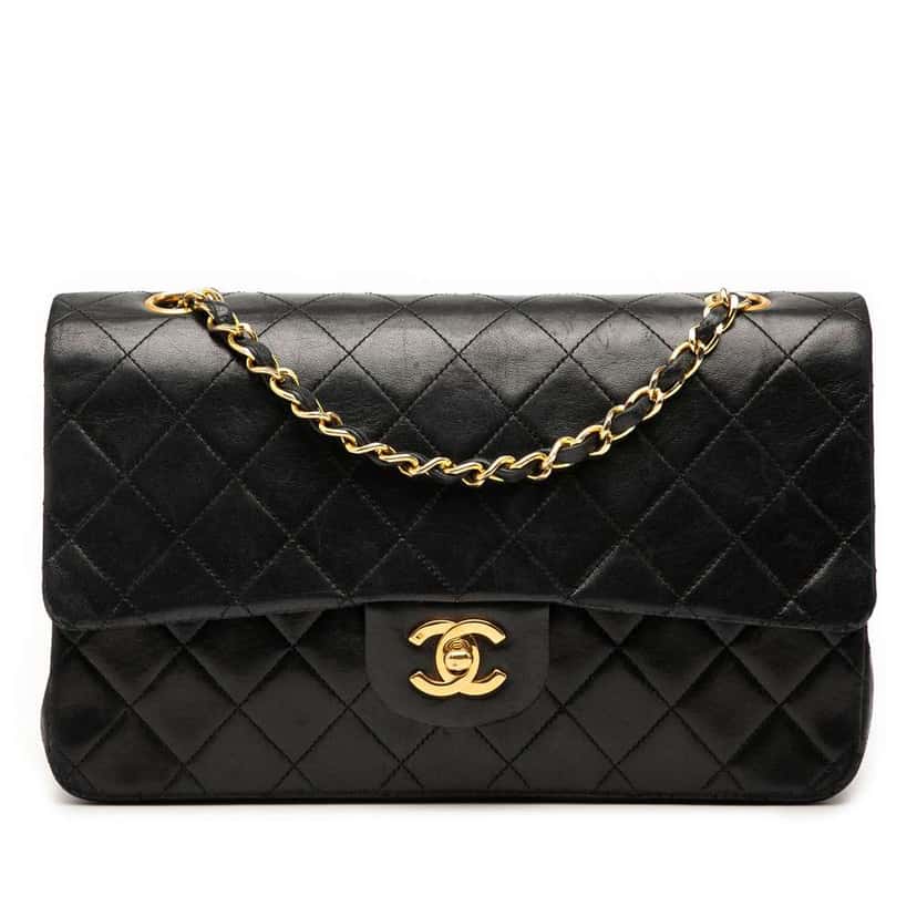 Chanel Medium Classic Lambskin Double Flap Black Leather Good condition - Front View