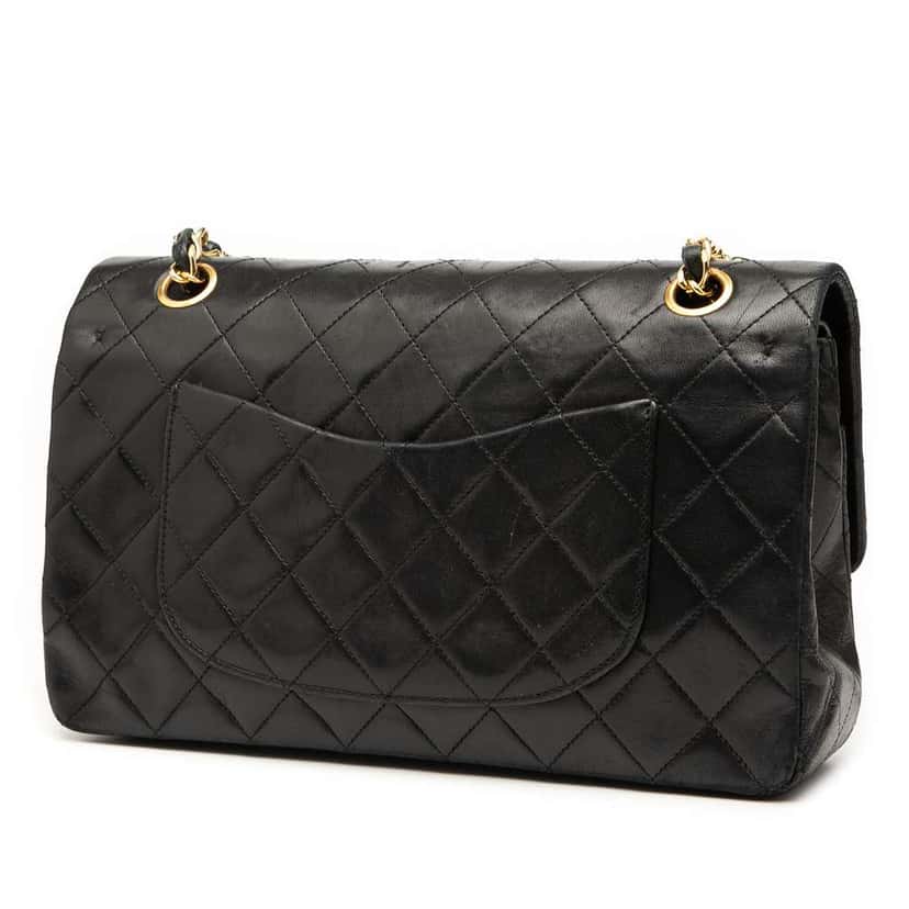 Chanel Medium Classic Lambskin Double Flap Black Leather Good condition - Back View