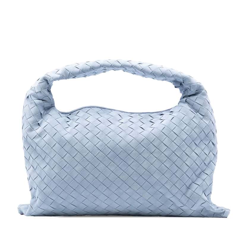 Bottega Veneta Small Suede Intrecciato Hop Hobo Blue Leather Very good condition - Front View