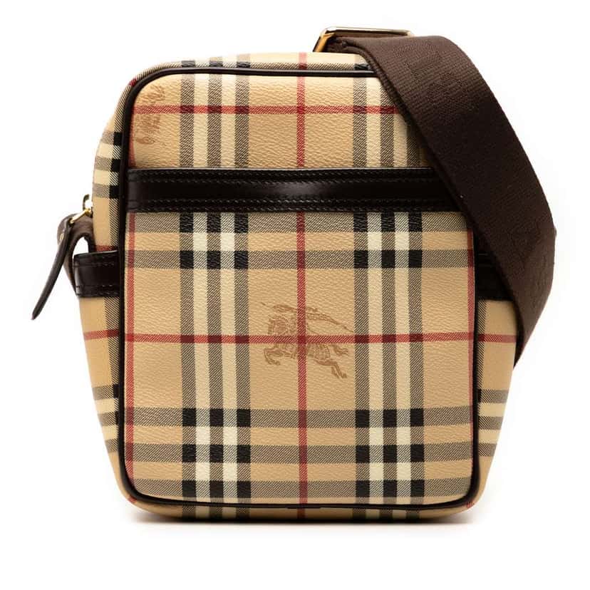 Burberry Haymarket Check Coated Canvas Crossbody Brown Canvas Good condition - Front View