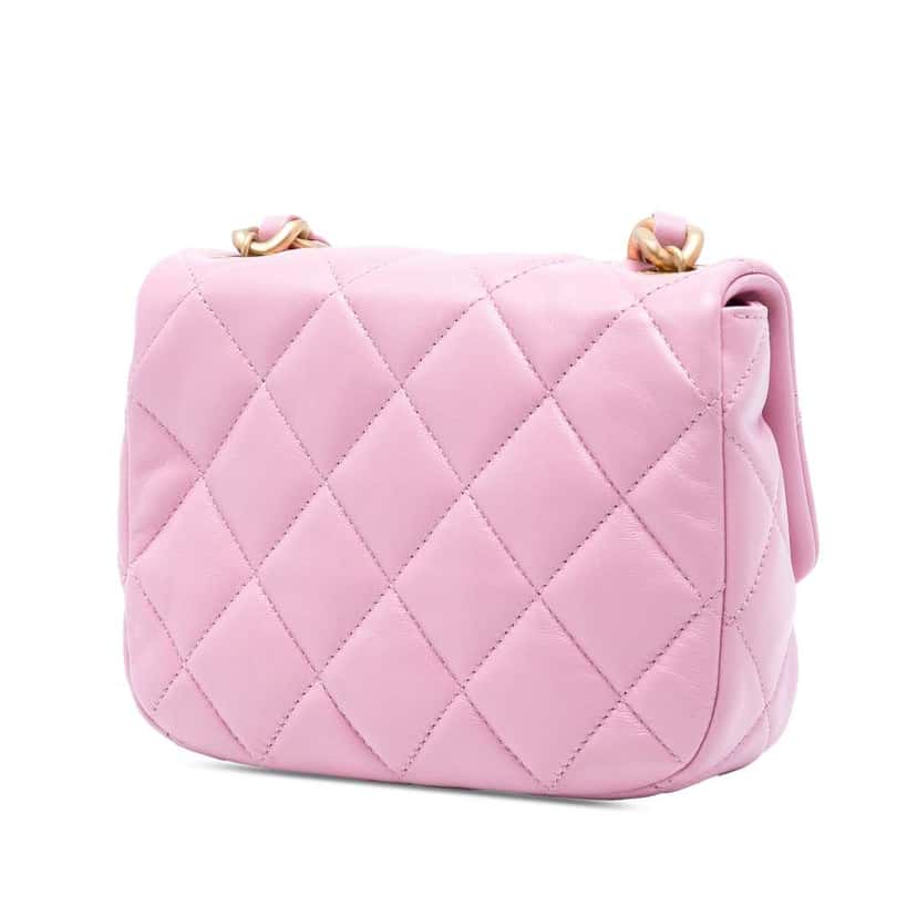 Chanel Mini Quilted Lambskin Lacquered Chain Flap Pink Leather Good condition - Back View