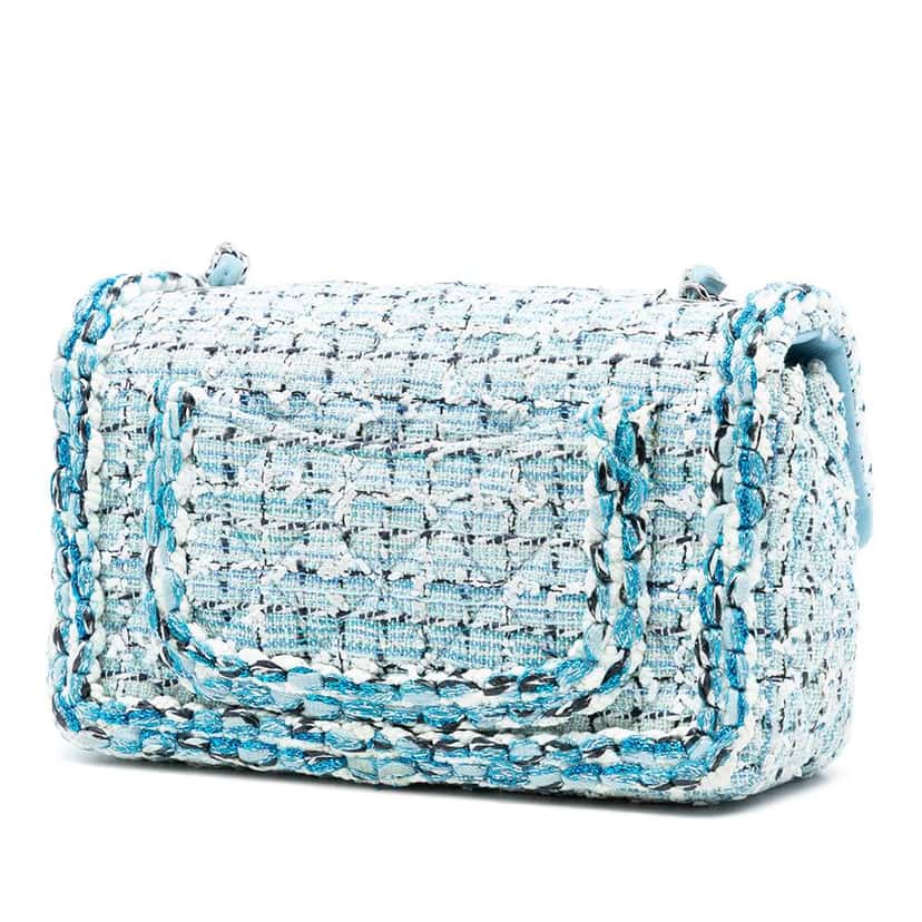 Chanel Mini Rectangular Classic Tweed Braided Single Flap Blue Tweed Good condition - Back View