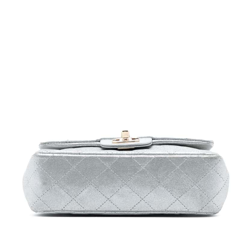 Chanel Mini Rectangular Classic Iridescent Calfskin Single Flap Silver Leather Good condition - Inside View