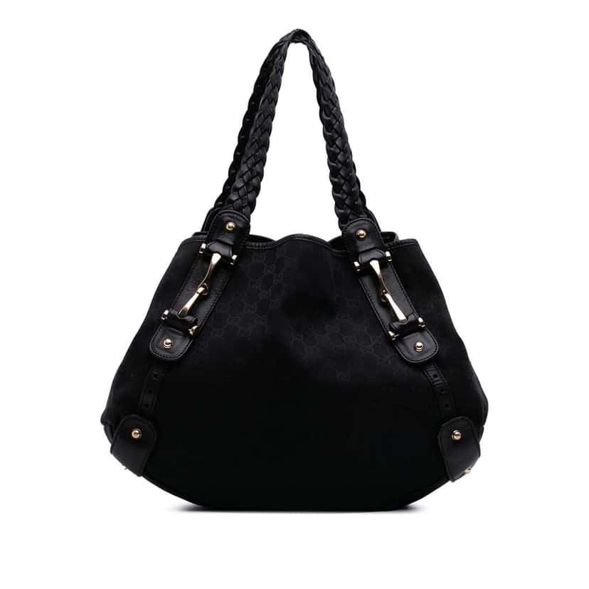 Gucci GG Canvas Horsebit Pelham Shoulder Bag Black Canvas Good condition - Front View