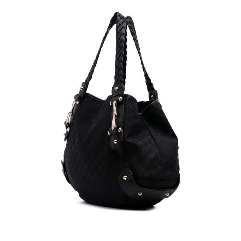 Gucci GG Canvas Horsebit Pelham Shoulder Bag Black Canvas Good condition - Back View