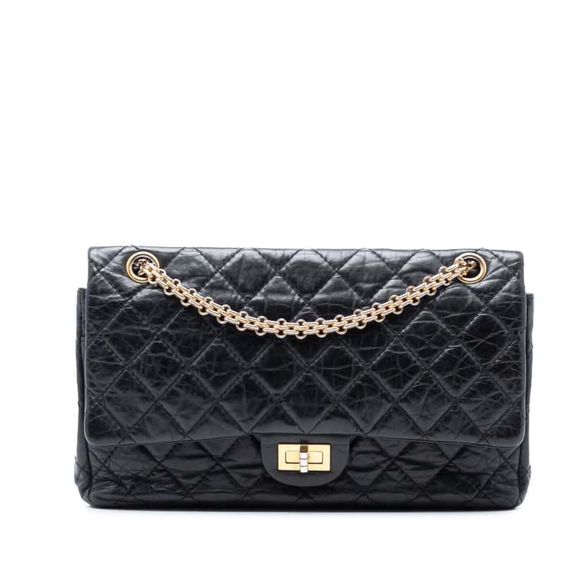 Chanel Reissue 2.55 Aged Calfskin Double Flap 226 Black Leather Good condition - Front View