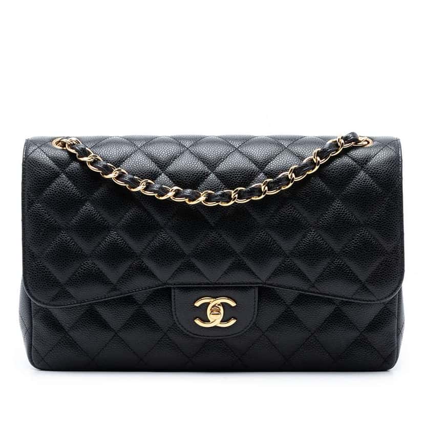 Chanel Jumbo Classic Caviar Double Flap Black Leather Good condition - Front View