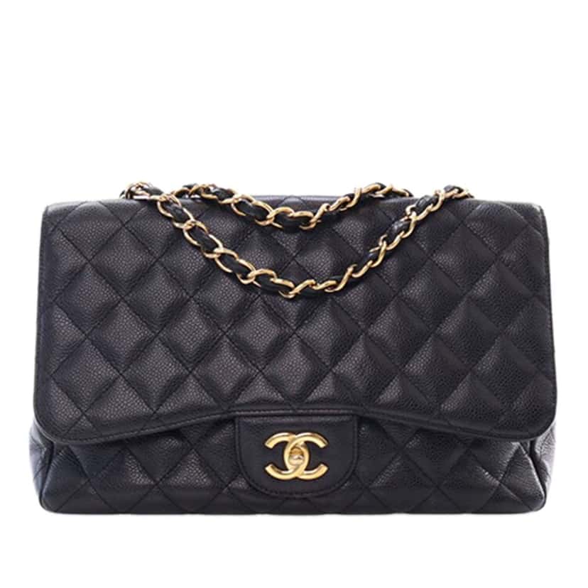 Chanel Jumbo Classic Caviar Single Flap Black Leather Good condition - Front View