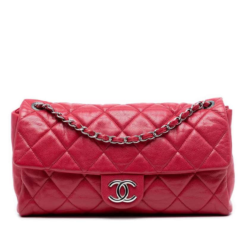 Chanel Medium Glazed Caviar Nature Flap Red Leather Good condition - Front View