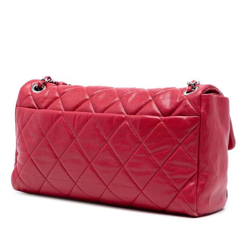 Chanel Medium Glazed Caviar Nature Flap Red Leather Good condition - Back View