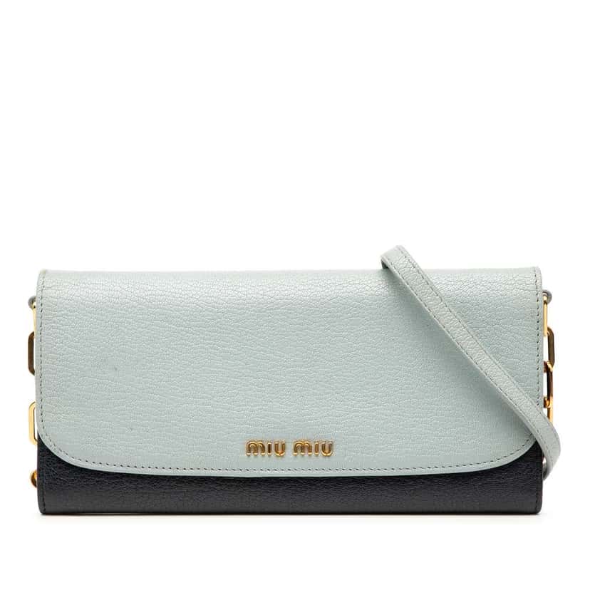 Miu Miu Bicolor Goatskin Madras Wallet on Chain Blue Leather Good condition - Front View