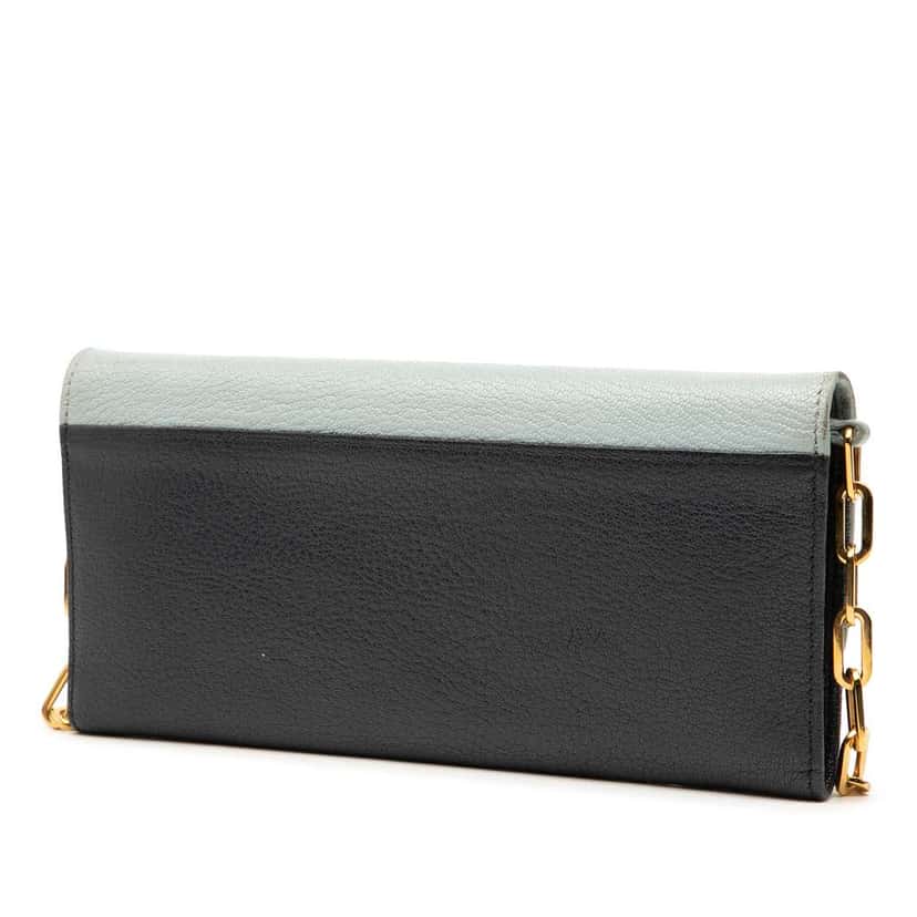 Miu Miu Bicolor Goatskin Madras Wallet on Chain Blue Leather Good condition - Back View