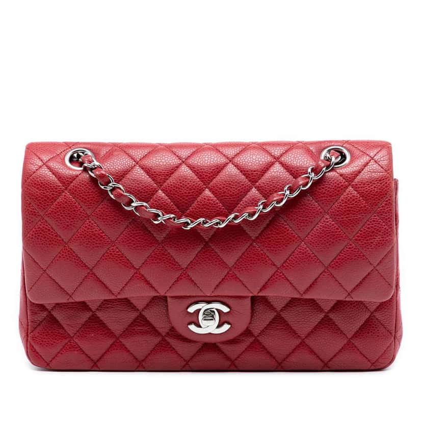 Chanel Medium Classic Caviar Double Flap Red Leather Very good condition - Front View