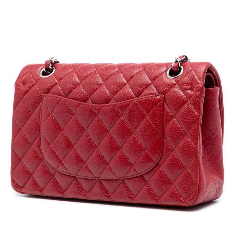 Chanel Medium Classic Caviar Double Flap Red Leather Very good condition - Back View