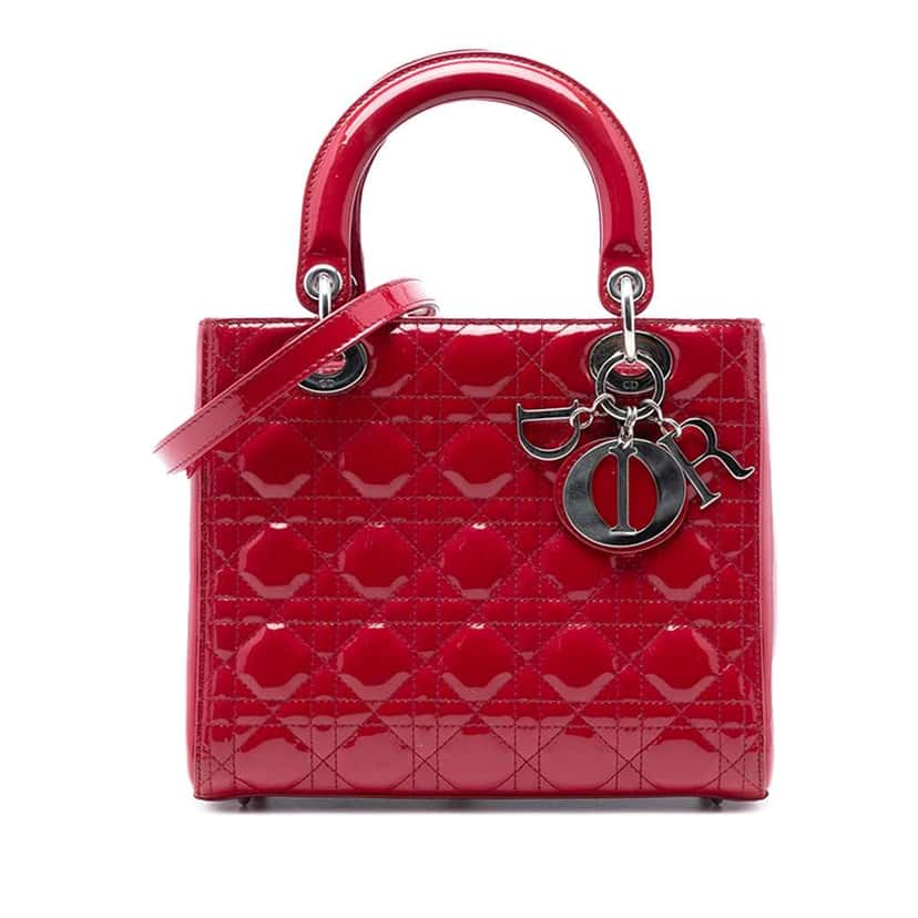 Dior Medium Patent Cannage Lady Dior Red Leather Very good condition - Front View