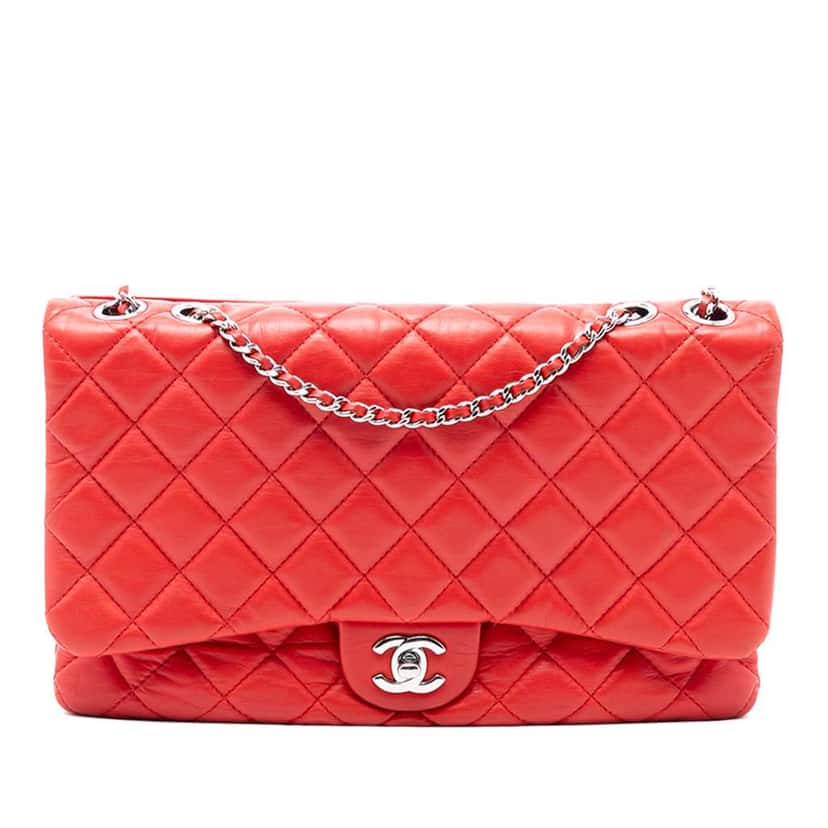 Chanel Jumbo Quilted Calfskin Tender Touch Flap Red Leather Good condition - Front View