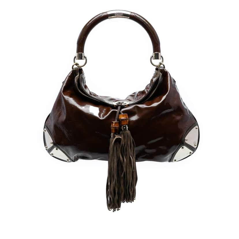 Gucci Large Patent Indy Hobo Brown Leather Good condition - Front View