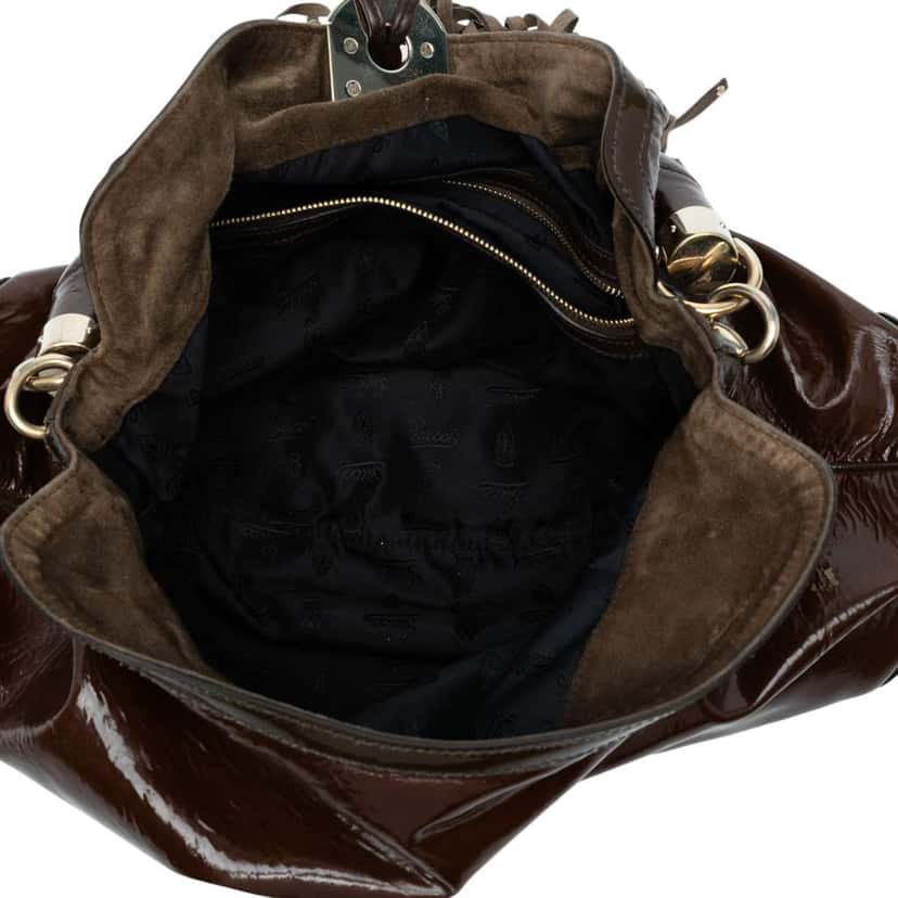 Gucci Large Patent Indy Hobo Brown Leather Good condition - Model View
