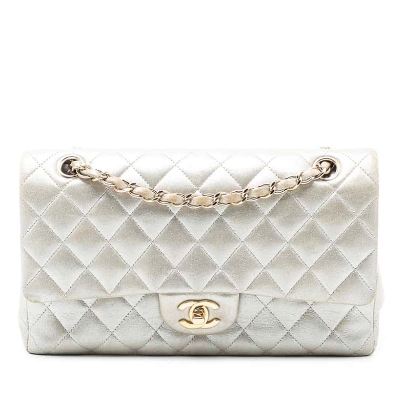 Chanel Medium Classic Iridescent Lambskin Double Flap Gold Leather Good condition - Front View
