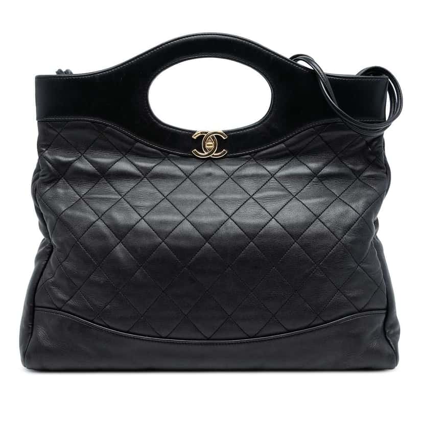 Chanel Large Quilted Lambskin 31 Shopping Bag Black Leather Good condition - Front View