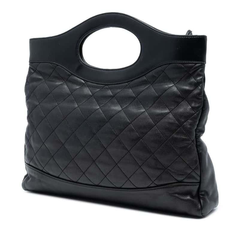 Chanel Large Quilted Lambskin 31 Shopping Bag Black Leather Good condition - Back View