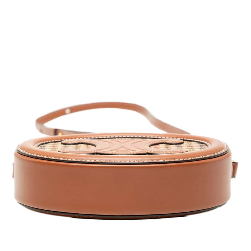 Celine Small Houndstooth Canvas and Calfskin Cuir Triomphe Oval Crossbody Brown Leather Good condition - Inside View