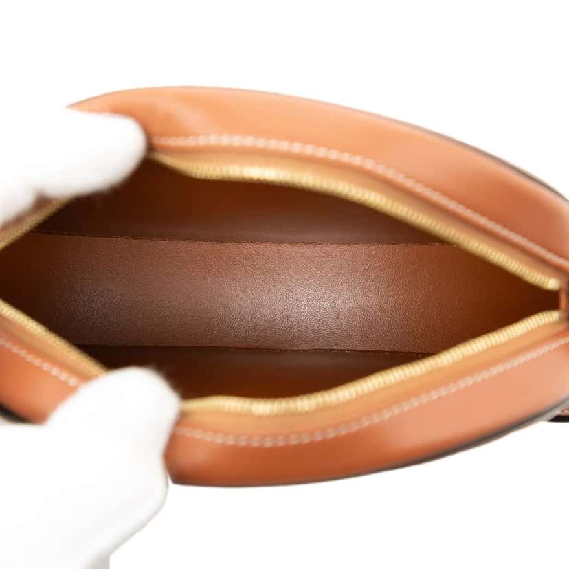 Celine Small Houndstooth Canvas and Calfskin Cuir Triomphe Oval Crossbody Brown Leather Good condition - Model View