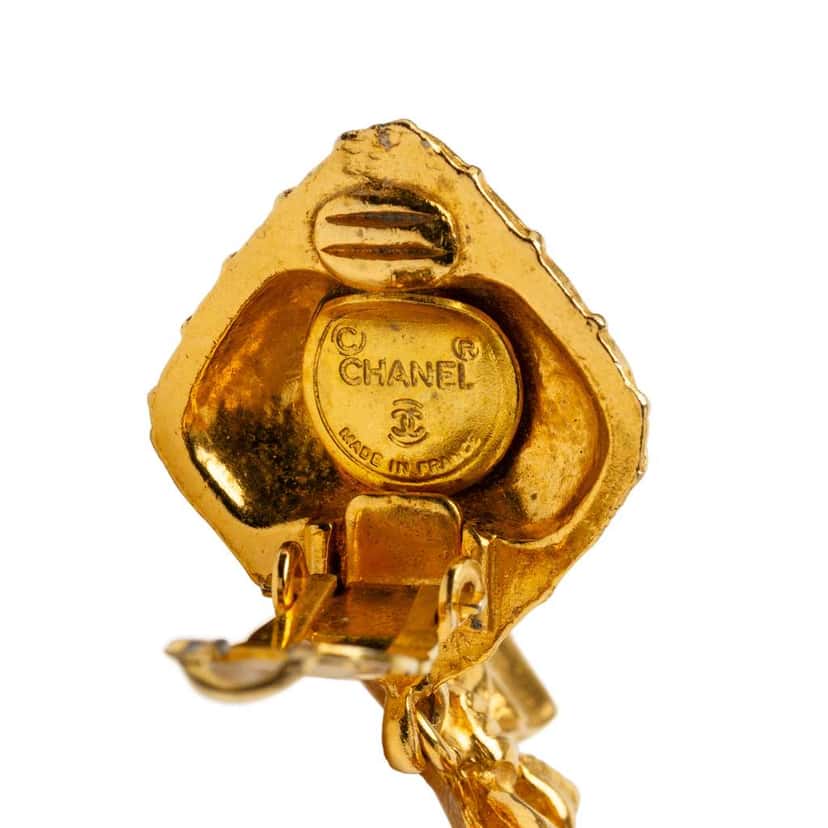 Chanel Gold Plated Bow Drop Clip on Earrings Gold Metal Good condition - Inside View