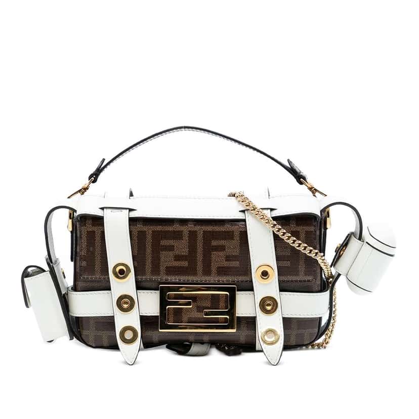 Fendi Mini Zucca Glazed Fabric Cage Baguette Satchel Brown Canvas Very good condition - Front View