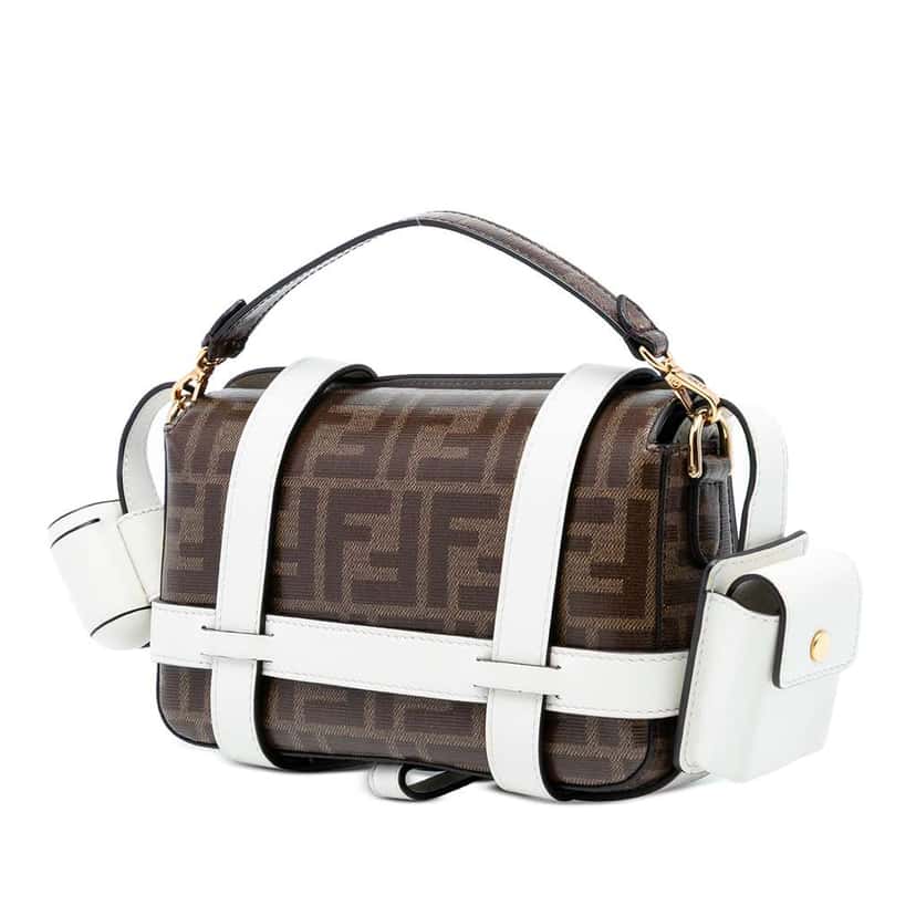 Fendi Mini Zucca Glazed Fabric Cage Baguette Satchel Brown Canvas Very good condition - Back View