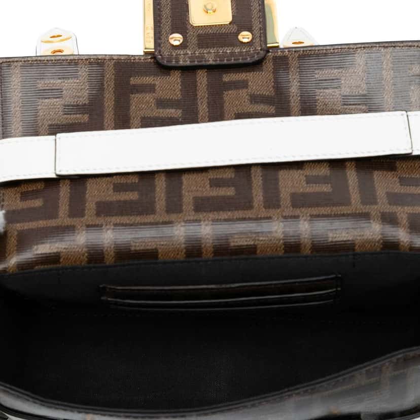 Fendi Mini Zucca Glazed Fabric Cage Baguette Satchel Brown Canvas Very good condition - Model View