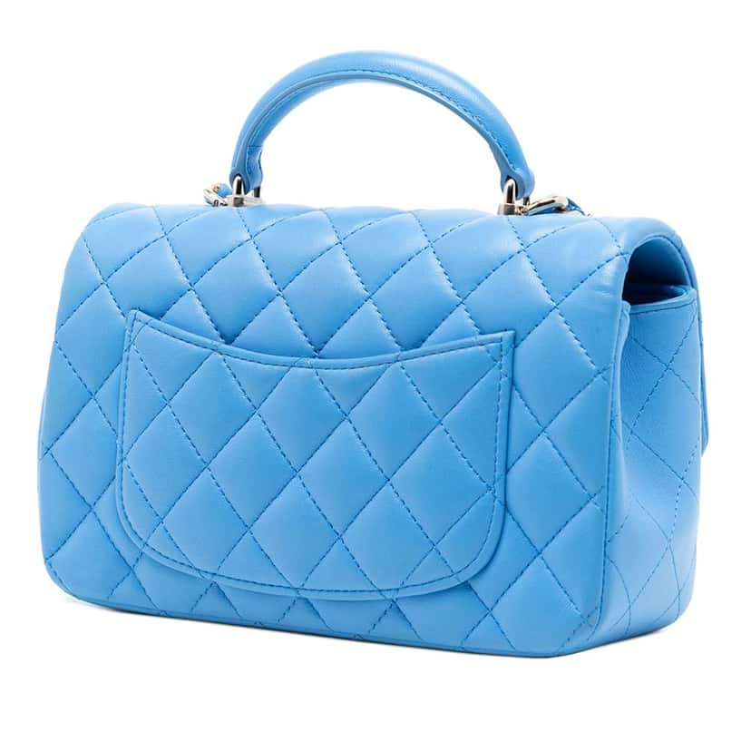 Chanel Mini Rectangular Classic Lambskin Top Handle Flap Blue Leather Good condition - Back View