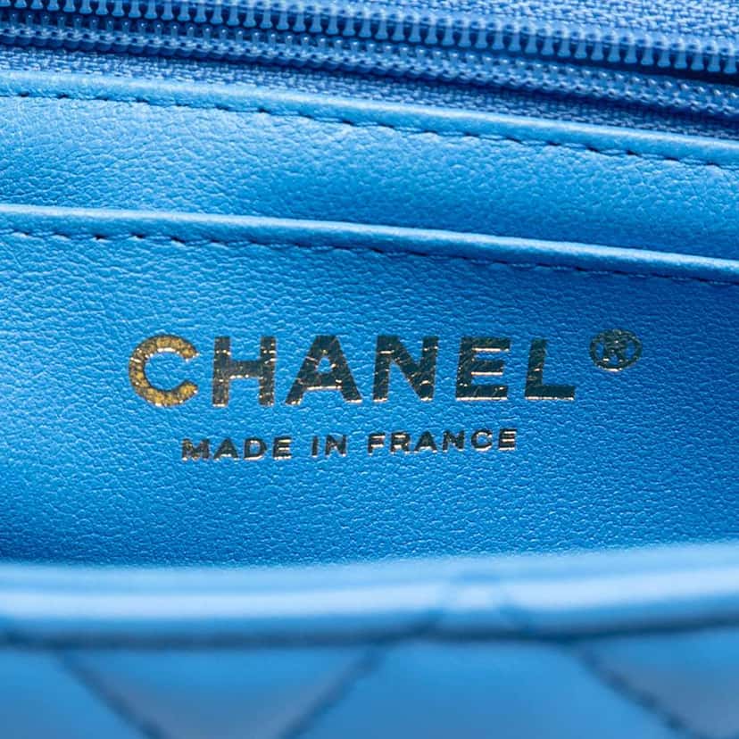 Chanel Mini Rectangular Classic Lambskin Top Handle Flap Blue Leather Good condition - Box View