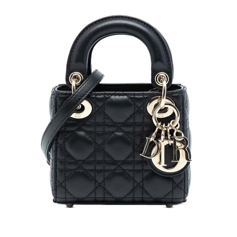 Dior Micro Lambskin Cannage Lady Dior Black Leather Good condition - Front View